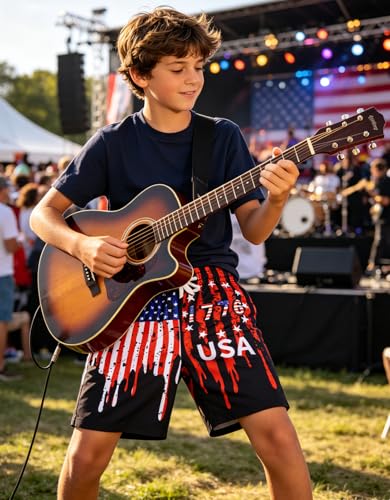 ZenGents Boys 4th of July Swim Trunks Size 14-16 American Flag Bathing Suit Kids Beach Swimsuit Boxer Brief Liner Board Shorts for Casual Swim Shorts with Pockets — view 3