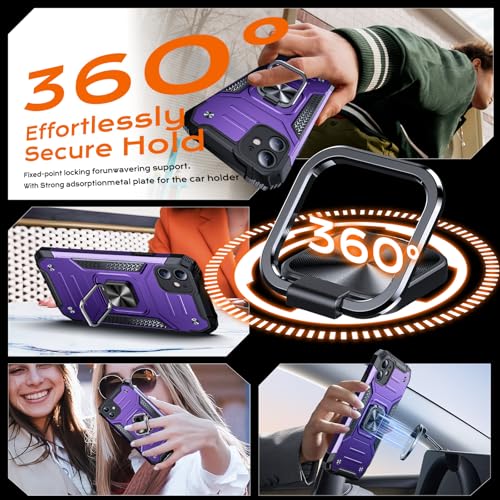 Image of Anqrp Heavy Duty Case for iPhone 11 Case with Enhanced Ring Holder Grip Stand, Military Grade Shockproof Rugged Drop Protective Silicone Hard Slim iPhone 11 Phone Case Cover,Purple