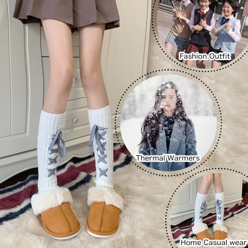Image of Triplewood Y2K Warm Long Leg Warmers for Women White Knitted Girls Leg Warmer Socks Winter Accessory