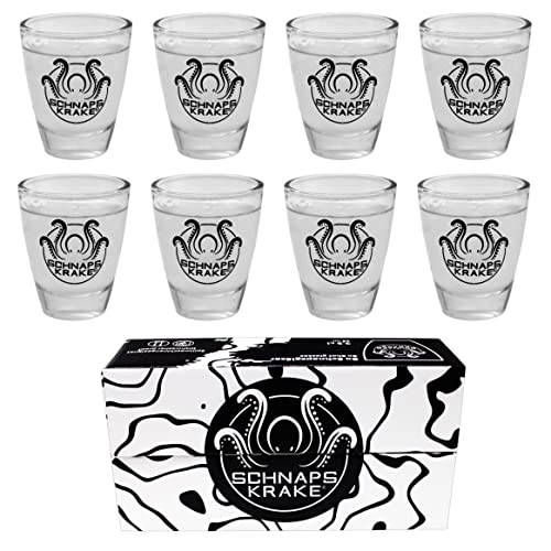 Schnapskrake® Schnapsgläser mit Logo - 3cl Shotgläser in Geschenkverpackung - Spülmaschinenfeste Gravur - Schnapsgläser lustig - stamperlgläser, shotgläser lustig, pinnchen (8) Cover