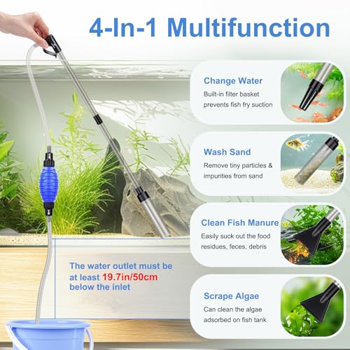 Image of fishkeeper Quick Aquarium Siphon Pump Gravel Cleaner - 256GPH / 80GPH Adjustable Powerful Fish Tank Vacuum Gravel Cleaning Kit for Aquarium Water Changer, Sand Cleaner, Dirt Removal