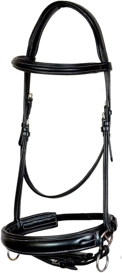 English Bridle Headstall Reins Leather Cowhide Genuine Horse Crossover Crossunder Raised Fancy Stitched Laced All Purpose Jumping Dressage Rubber Crystal Adjustable Browband Size:Full-Cob, M169