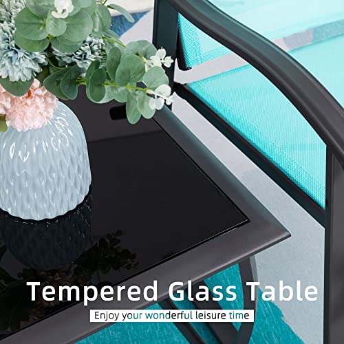 Vongrasig 3 Piece Outdoor Rocking Bistro Set, Textilene Fabric Small Patio Furniture Set, Front Porch Rocker Chairs Conversation Set With Glass Table For Lawn, Garden, Balcony, Poolside (Blue) #TOP4