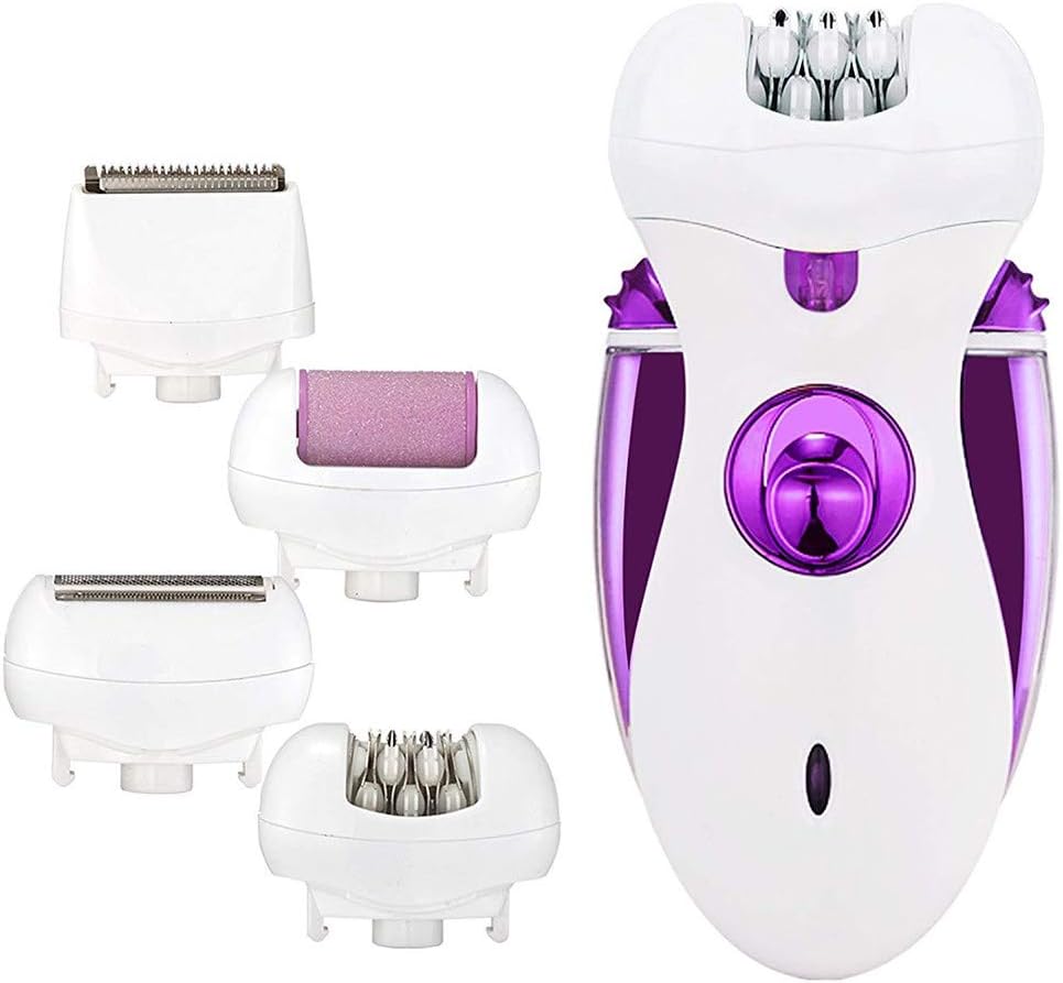 4 in 1 Electric Epilator, Hair Shaver, Clipper & Callus Remover, with 4 Replaceable Cutter Head, Trimmer & Razor, for Arm, Armpit, Bikini Line, Leg, Back, Feet Dead Skin,Purple
