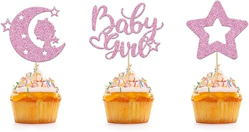 Miniatura 5 de Morndew 24 adornos para cupcakes para bebé niño con corbatín negro para baby shower, fiesta de cumpleaños, decoración de cupcakes