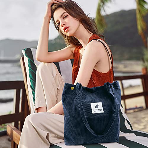 Image of Ayieyill Corduroy Tote Bag for Women Canvas Shoulder Cord Purse with Inner Pocket
