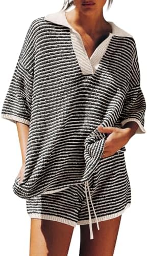 Tankaneo Womens Sweater Set 2 Piece Outfits Oversized 3/4 Sleeve ...