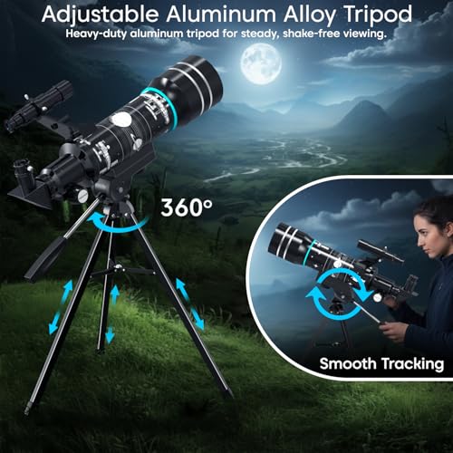 Image of Sounce Astronomical Land and Sky Refractor Telescope with 20x-96x Ultra Zoom for Beginners Kids Fully Coated Glass Optics Alt-Az Mount to Explore Moon Planets and Bright Celestial Objects Star (Black)