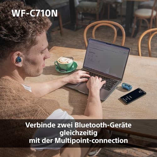 Sony WF-C710N Truly Wireless Noise Cancelling Earbuds, leichte Kopfh&ouml;rer, Touch-Bedienung, Multipoint-Verbindung, IPX4, bis zu 40 HR-Akku, Quick Charge, iOS & Android - Glasblau