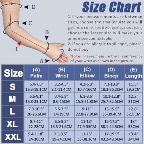 Image of beister Lymphedema Medical Compression Arm Sleeve with Gauntlet for Men & Women (Single), 20-30 mmHg Full Arm Support with Dot Silicone Band, Graduated Compression Arm Brace for Swelling, Arthritis