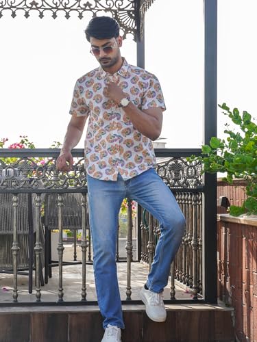 Image of Multicolor Cotton Conch Shell Print Casual Shirt for Men