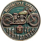 AWISZZZ Motorcycle Garage Metal Sign 8x8in Round Industrial Plaque for Workshop Wall Decor Biker Enthusiast Gift