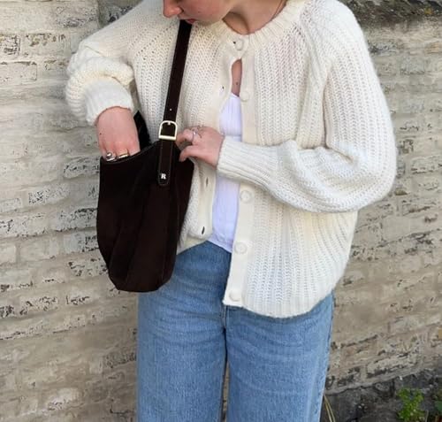 Image of Sumleno Womens Open Front Button Down Sweater Long Sleeve Y2k Chunky Knit Cardigan Trendy Fall Outfits Casual Knitwear Coats