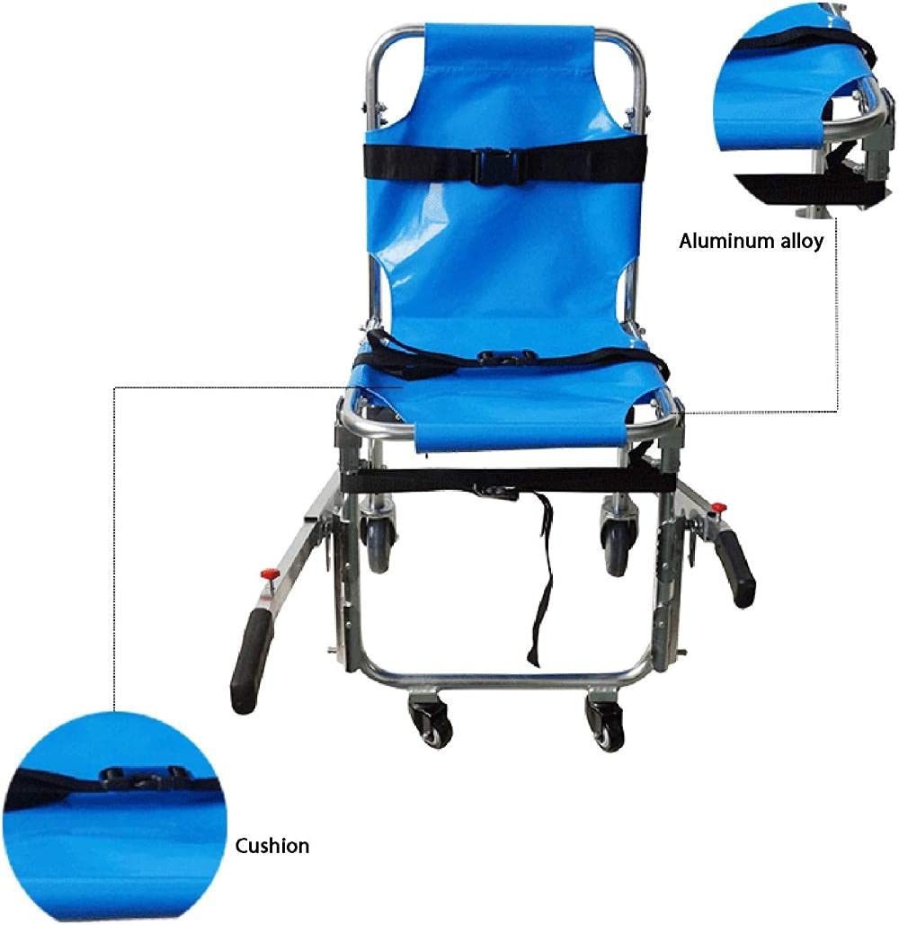 Krzesło składane - aluminiowe lekkie krzesło schodowe o udźwigu 350 funtów, krzesło strażackie, ewakuacyjne, medyczne, podnośnikowe, transportowe(Blue)