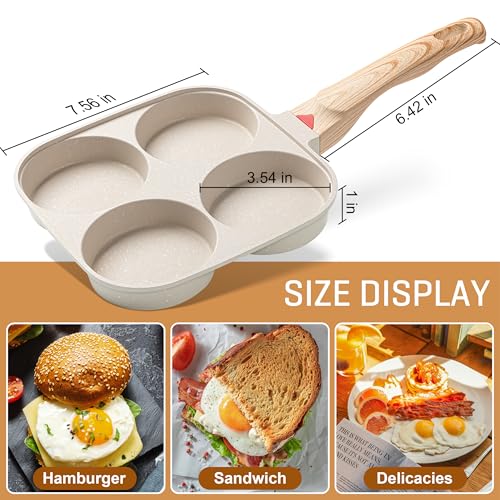 Image of MyLifeUNIT Egg Frying Pan, 4-Cup Egg Pan Nonstick, Fried Egg Pan Skillet for Breakfast, Pancake, Hamburger, Sandwiches, Suitable for Gas Stove & Induction Cookware(White)
