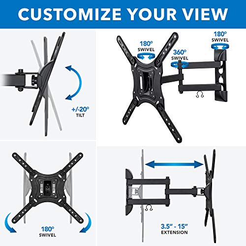 Mount-It! Full Motion Articulating TV Wall Mount for 23–55 Inch LED LCD OLED Flat Screen TVs | Tilt & Swivel Arm Extends 15.6” | VESA 75x75 to 400x400 | 66 lb Capacity | Single Stud Installation by Mount-It! - Image 4