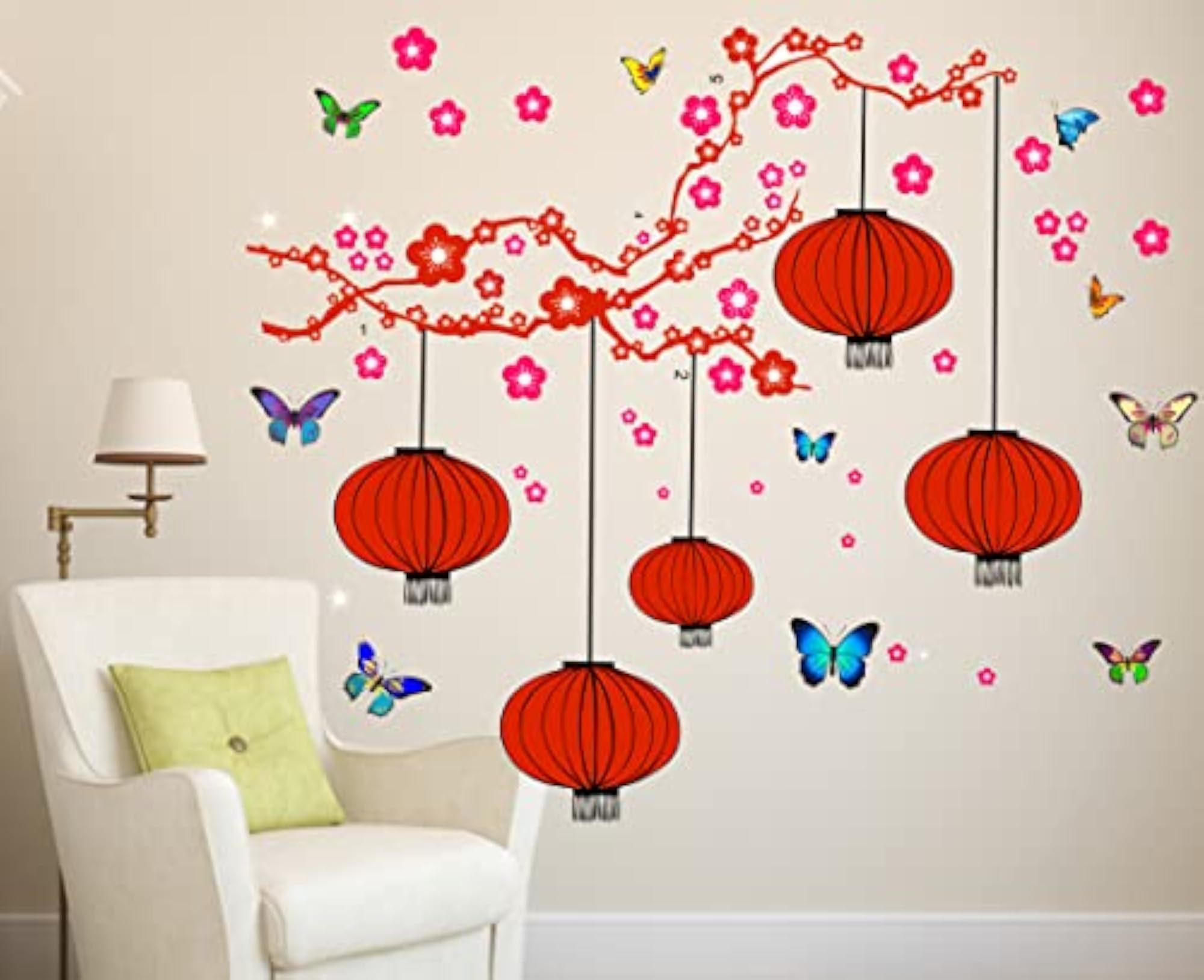 Chinese Lamp Wall Sticker, Elegant Home Decoration