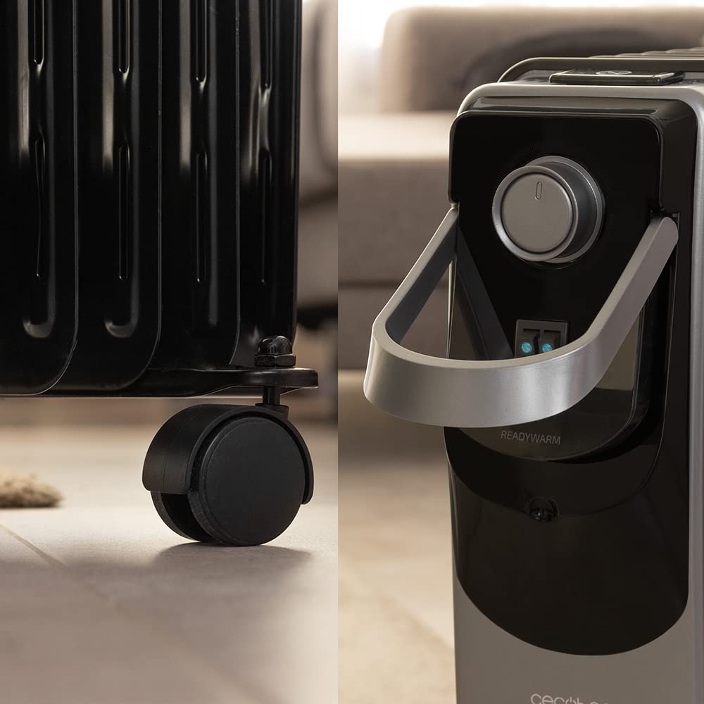 Cecotec Radiateur Électrique à Huile ReadyWarm 7000 Space 360 Black, 7 Modules, Basse Consommation, 1500 W, 3 Niveaux, Range-câble, Technologie 360, Système Sécurité, Surface jusq'à 18 m2
