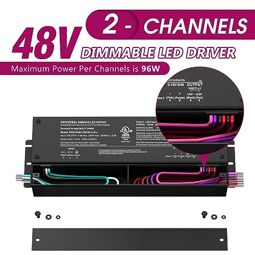 Image of EMITEVER 48V Dimmable LED Driver, 192W 5-in-1 Dimmable Power Supply,2-Channels AC to DC Transformer for LED Light, Compatible with Lutron and Leviton Dimmer, Waterproof IP67 and UL Listed, Class 2