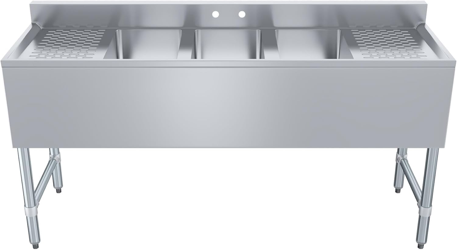 Express KitchQuip Stainless Steel Three Bowl Commercial Underbars Sink with Two Drainbaords - NSF Certified (Sink Size: 60