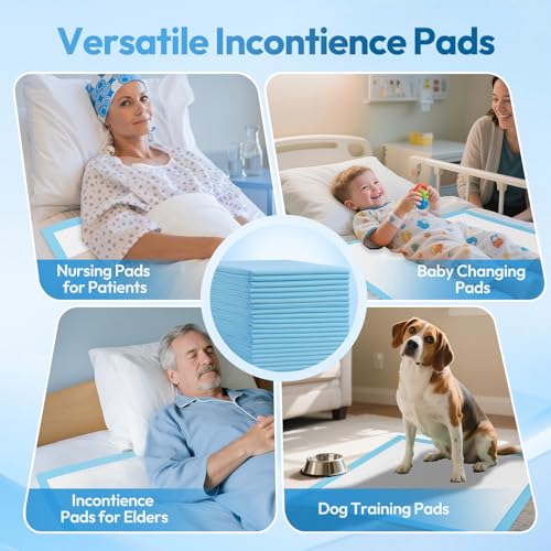 Image of Bed Pads Disposable Adult 40 inchx40 inch 60 Count, Extra Large Chucks Incontinence Underpads, Super Absorbent & Leakproof Chux Pads, Pee Pads for Pets, Adults & Kids, Puppy Training Pads
