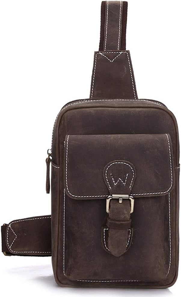 vintage Men's real Leather chest bag Business Casual Outdoor Sling Bag (Style 18 - Crazy Horse Leather)