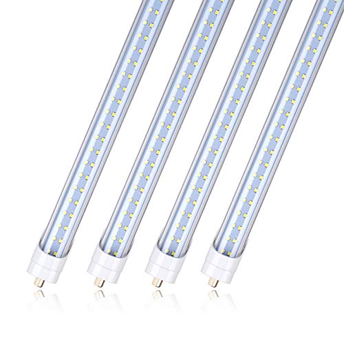 LED Tube Light Bulb 8FT Double Row LEDs,T8 65W,Single Pin FA8 Base Led Shop Lights 150W Fluorescent Lamp Replacement Dual-Ended Power, Cool White 6000K, 7800LM, Clear Cover, AC 85-277V 4 Pack