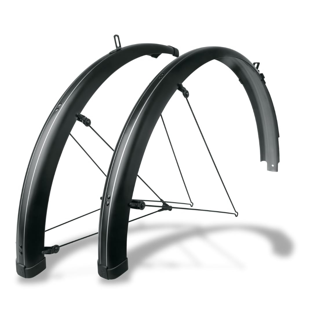 SKS GERMANY BLUEMELS Stripes 28 Inch 65 Set Mudguard Set, Wheel Guard (Pinstripe-Look, Sandwich Construction, Heavy Duty and Rigid, ASR Safety System, V-Braces for Easy Installation), Black