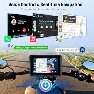 GOHHDL Moto Carplay Écran avec sans Fil Carplay Android Auto, 5 Pouces IP67 Étanche Portable pour Moto avec Navigation Siri Bluetooth Trans Airplay Android Cast EQ +64G TF Card