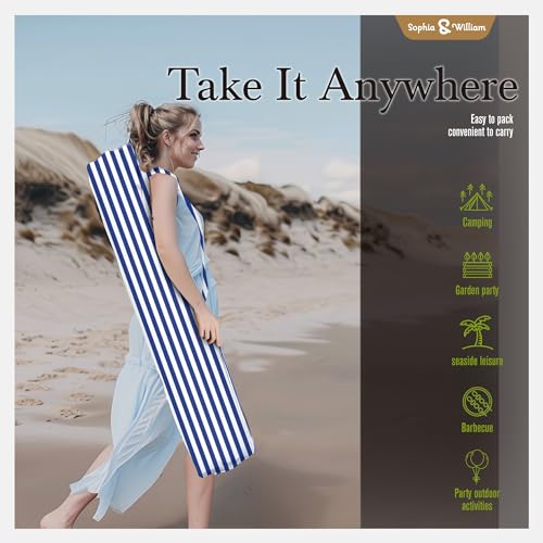 Sophia & William Patio Umbrellas 7ft Outdoor Beach Umbrellas with Fringe Holiday Umbrella UV 50+, Portable Tilt Beach Umbrella with Carry Bag for Sand Patio Lawn Garden Pool Outing Balcony Navy Stripe