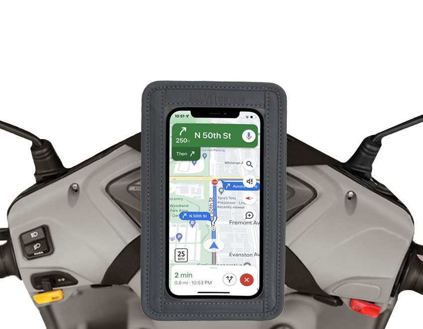 HBM Universal Mobile Holder| Mobile Holder for All Type of Scooters Activa scooty etc|Scooter Phone Cover Holder| Bike Mobile Stand| Bike Accessories| (PU-Gry-P08)