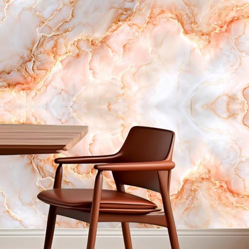 Image of Nuxovilar White Orange Marble Wallpaper Peel Stick Vinyl 15.75x39.37 | Stone Wrap, Liners, adhesive wallpaper, countertop contact paper, for bedroom, counter, table (Artistic Stone)