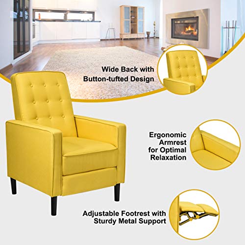 Giantex Set Of 2 Push Back Recliner Chair, Modern Fabric Recliner W/Button-Tufted Back, Accent Arm Chair For Living Room, Bedroom, Home Office (Yellow) #TOP3