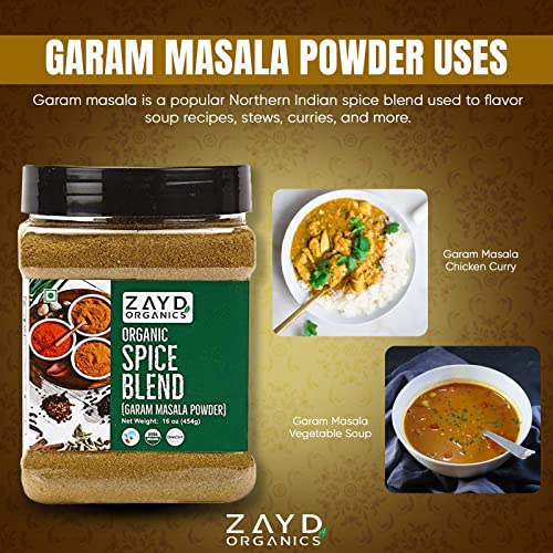 Zayd Organics Garam Masala Powder, Indian 11-Spice Blend, Usda Organic, 16Oz (454G) #TOP4