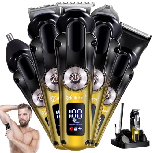 Image of HATTEKER HT-6150 Professional 5-in-1 Grooming Kit, Hair Clipper, Beard Trimmer, Nose Trimmer, Precision Trimmer & Body Trimmer, IPX6 Waterproof, LED Display GOLD