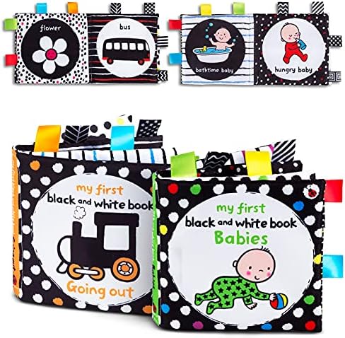 High Contrast Black and White Interactive Crinkle Soft Book Bundle for Infant Baby First Cloth Book Set Soft Activity