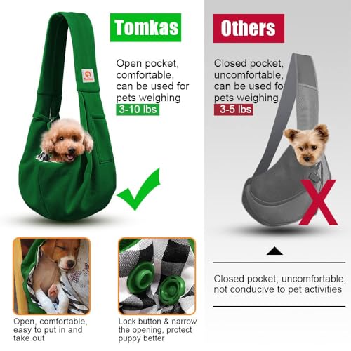 Image of Tomkas Small Dog Cat Sling Carrier Puppy Purse Travel Wrap Soft Crossbody Pet Bag (Emerald Green, M - Classic Pocket & Classic Strap)