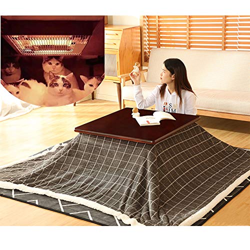 FMXYMC Laptop Bed Tray Table, Tatami Heated Table, Kotatsu Table Set, Japanese Stove Table Set, with Plush Blanket, Comfortable Carpet, Kotatsu Heater,Black Walnut Table