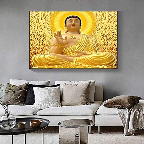 Peinture Diamant Bouddha Doré 5D Broderie Strass Haut de Gamme Toile Verticale 50x120cm