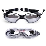 Baen Sendi Swimming Goggles with Siamese Ear Plugs - UV Protection Anti Fog - Best Adult Swim Goggles (Black)