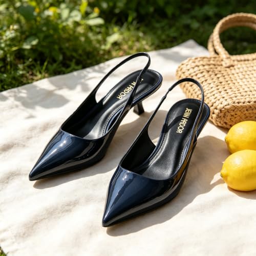 Image of JENN ARDOR Slingback Heels for Women Low Heels Dress Shoes Kitten Pumps Dressy Heeled Sandals Wide Width Fashion Casual Shoes