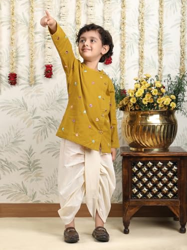 Image of POLKA TOTS 100% Cotton Elegant Traditional Dhoti Kurta Set for Baby Boys | Ultra-soft Cotton Ethnic Dress for Festivals and Weddings | Traditional Angrakha Dress for Kids Boys
