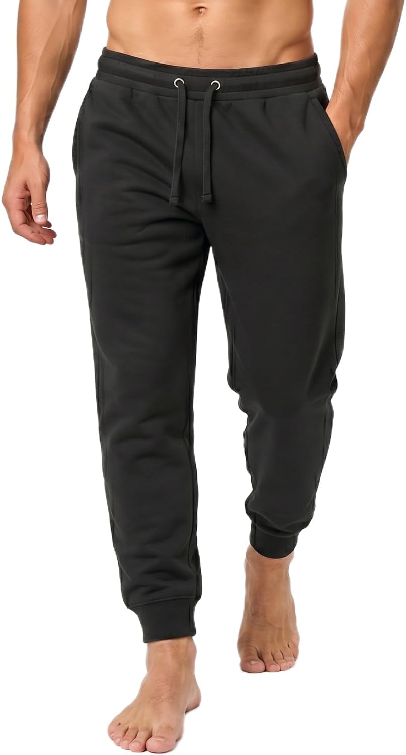 Iron Mountain Mens Joggers – Fleece Jogging Bottoms for Men, Lightweight Cuffed Sweatpants with Drawstring Waist, Casual Gym & Lounge Tracksuit Bottoms (Black, L)