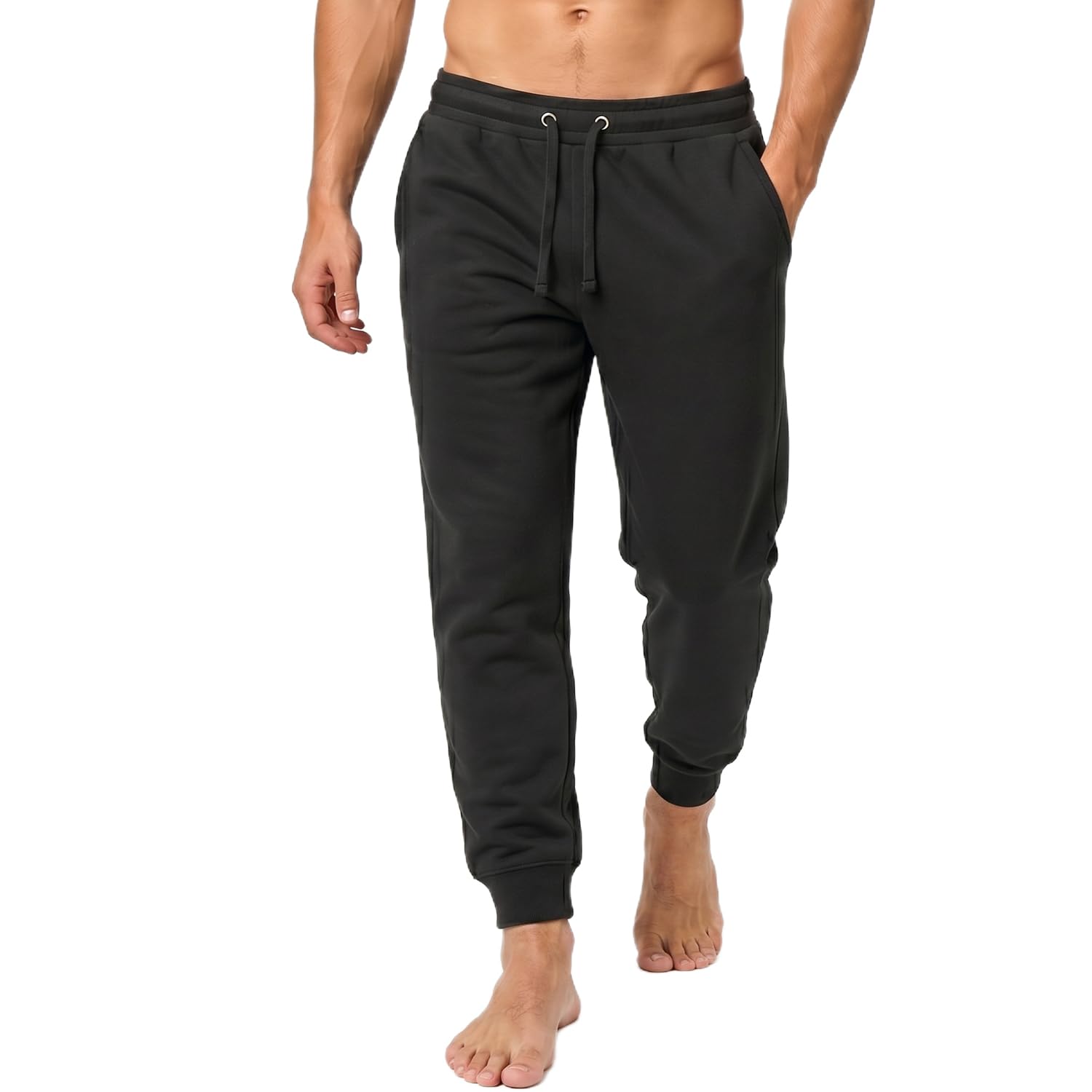 Iron Mountain Mens Joggers – Fleece Jogging Bottoms for Men, Lightweight Cuffed Sweatpants with Drawstring Waist, Casual Gym & Lounge Tracksuit Bottoms (Black, 3XL)