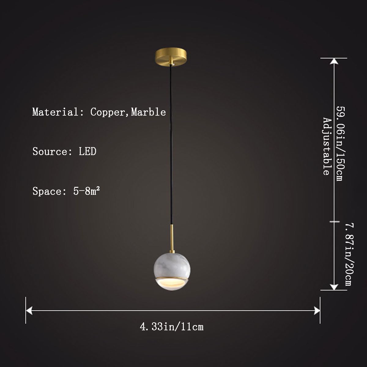 Nowoczesna i prosta lampa wisząca do łóżka w pomieszczeniach, miedź i marmur, lampa wisząca w salonie, ściana w kształcie kuli, żyrandol nadaje się do restauracji i baru