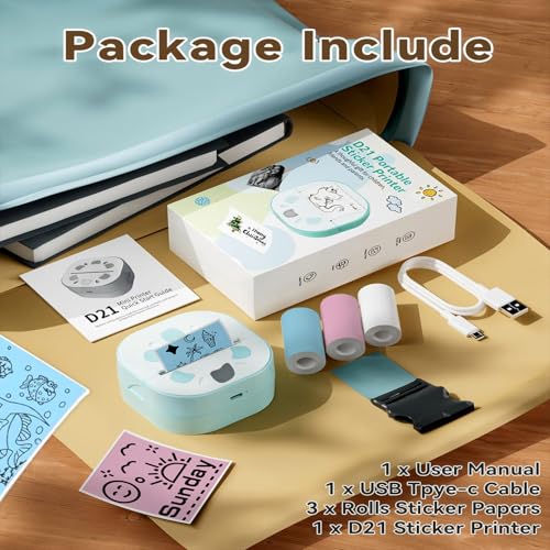 Felicidade Aufkleber-Drucker, Mini-Fotodrucker, Bluetooth tragbarer Aufkleber Maker mit 3 Rollen Papier, Druck Pod tintlose Thermodrucker, Impresora Portable für Notizen, DIY, Kinder Geschenk