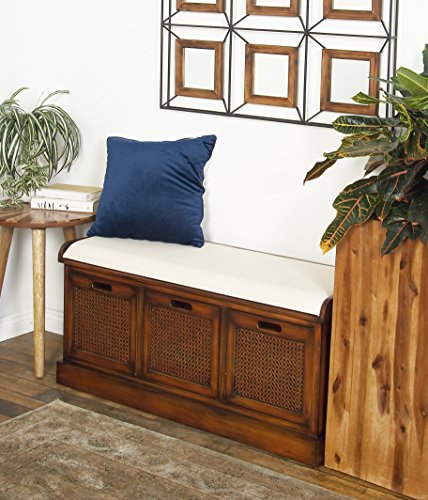 Deco 79 Wood Storage Bench With Upholstered Seat, 42" X 15" X 20", Brown #TOP1