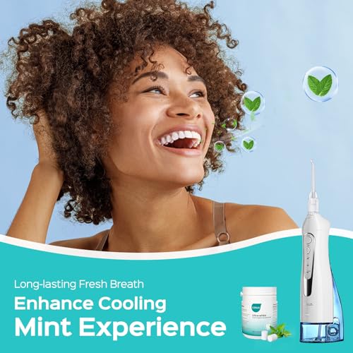 Image of COSLUS ADA Accepted Water Dental Flosser Teeth Pick C20: Portable Cordless Oral Irrigator 300ML Rechargeable Travel Irrigation Cleaner IPX7 Waterproof Electric Flossing Machine, Whitening Set White