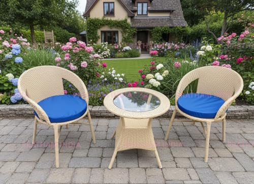Image of India Outdoor Indoor Patio Furniture Sets Rattan Chair Patio Set Conversation Set Poolside Lawn Chairs Swingarea Balcony Outdoor Garden Furniture Chair (Honey with Blue Cushion 2+1)