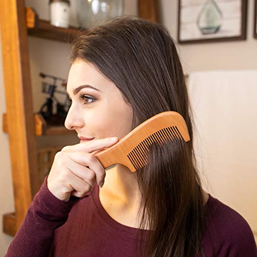 Grannaturals Wooden Comb With Handle - Fine Wood Toothed Styling & Grooming Tools For Men & Women - Detangler For Beards, Mustache - Anti-Static Styler For Long, Straight, Wavy, Curly, Coarse Hair #TOP1